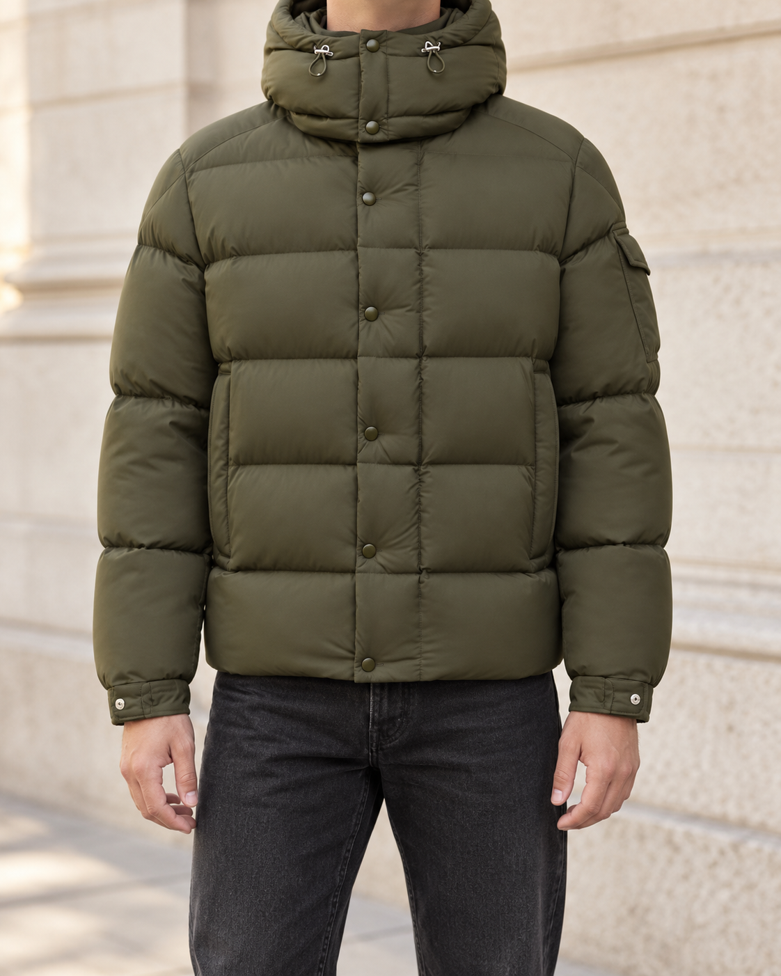 Moncler Verzere Jas - Groen — gedragen lifestylefoto — ROVARO foto 2 0f30752c31edbec3