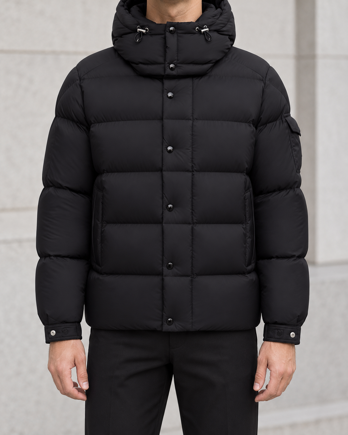 Moncler Verzere Jas - Zwart — gedragen lifestylefoto — ROVARO foto 2 6c7931261577a4e9