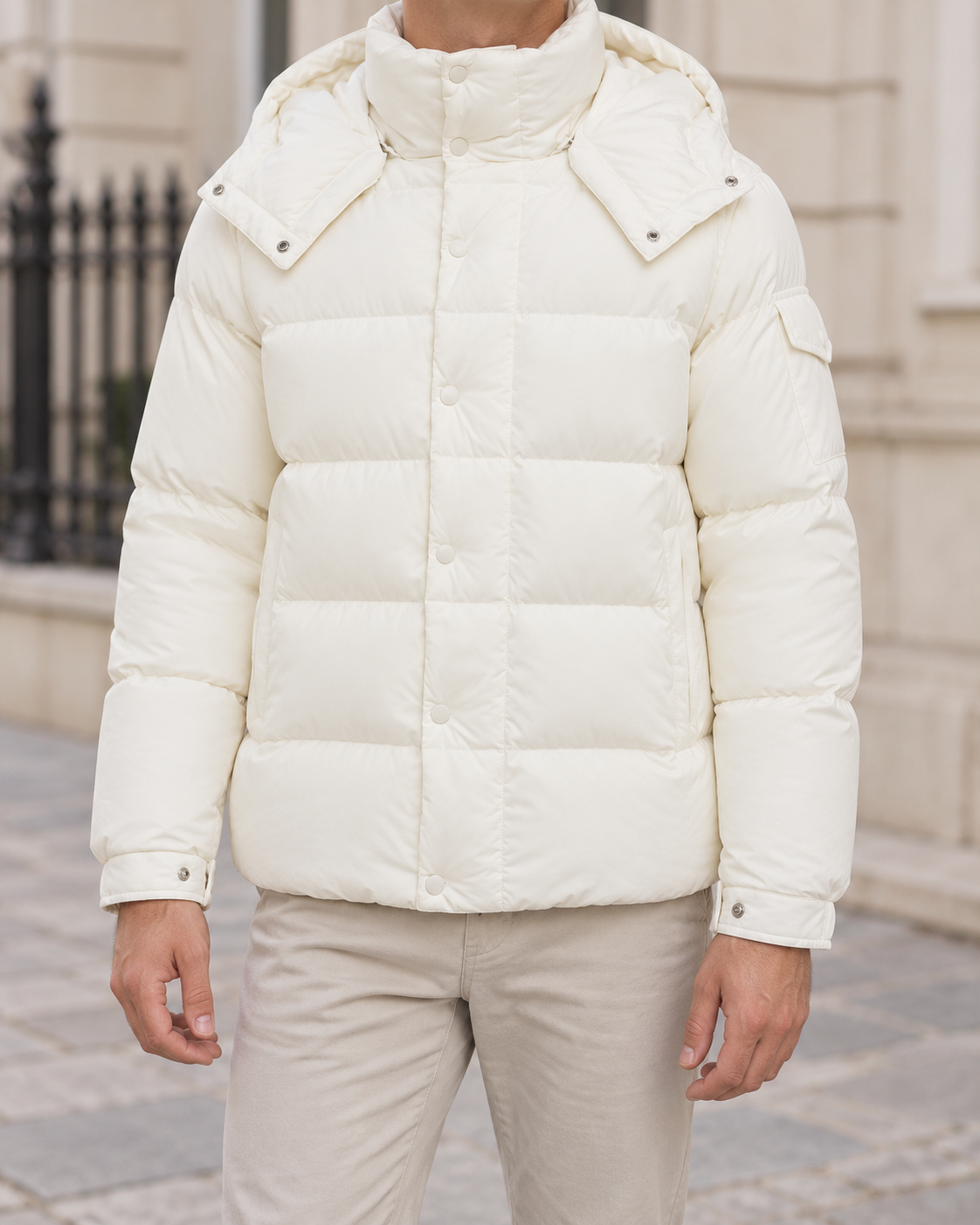 MONCLER VEZER JAS - Wit — gedragen lifestylefoto — ROVARO foto 2 552f2945fd8ba643