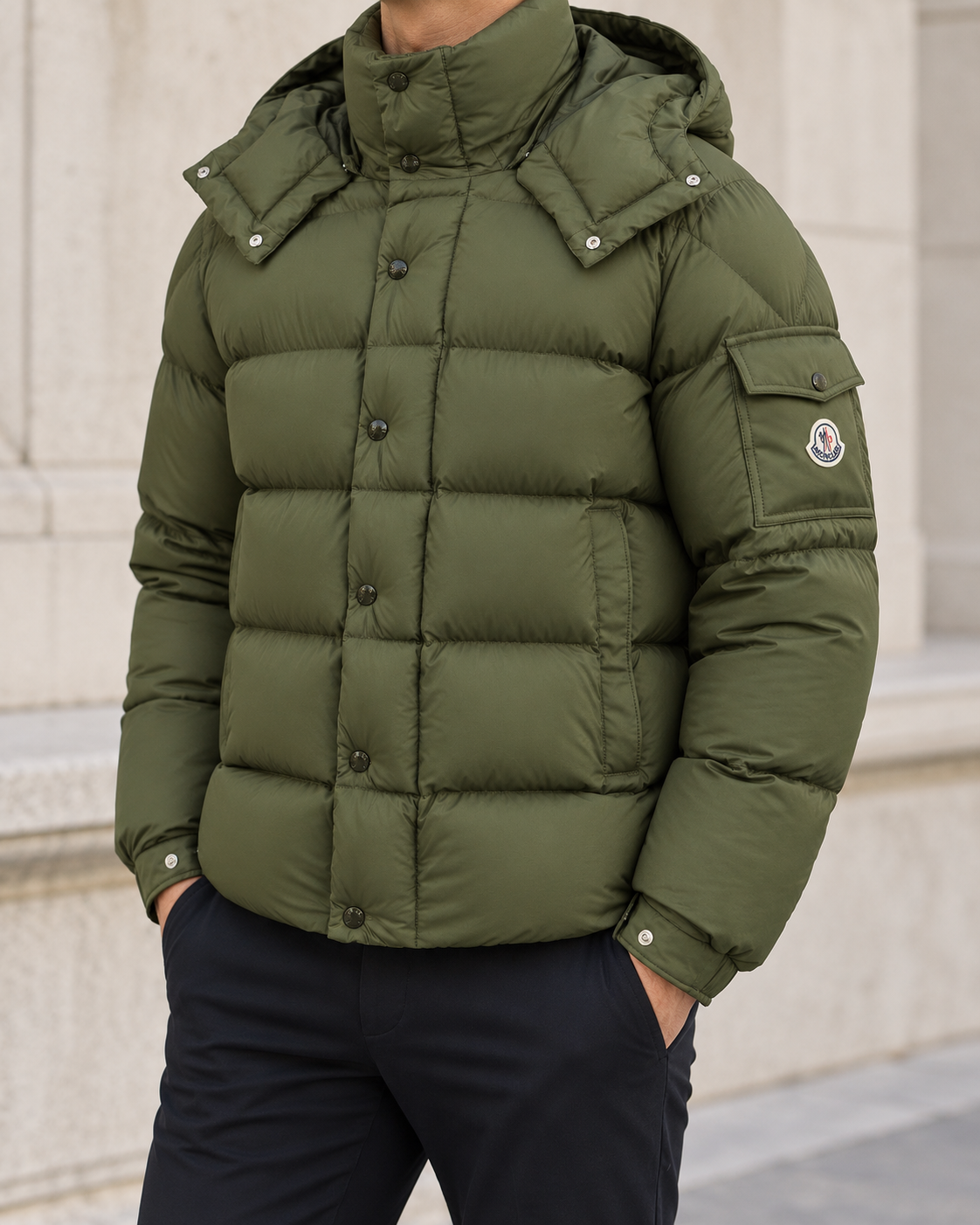 MONCLER VEZER JAS - Groen — gedragen lifestylefoto — ROVARO foto 2 feada5300d92e42c