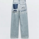 Ripped Straight Leg Jeans Blauw
