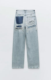 Ripped Straight Leg Jeans Blauw