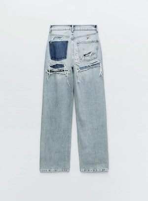 Ripped Straight Leg Jeans