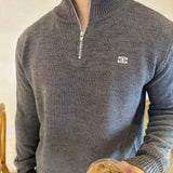 Celine Logo-Embroidered Wool & Cashmere Blend Half Zip Grey