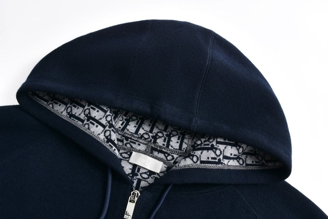 Dior Cashmere Hooded Jacket Navy Blue