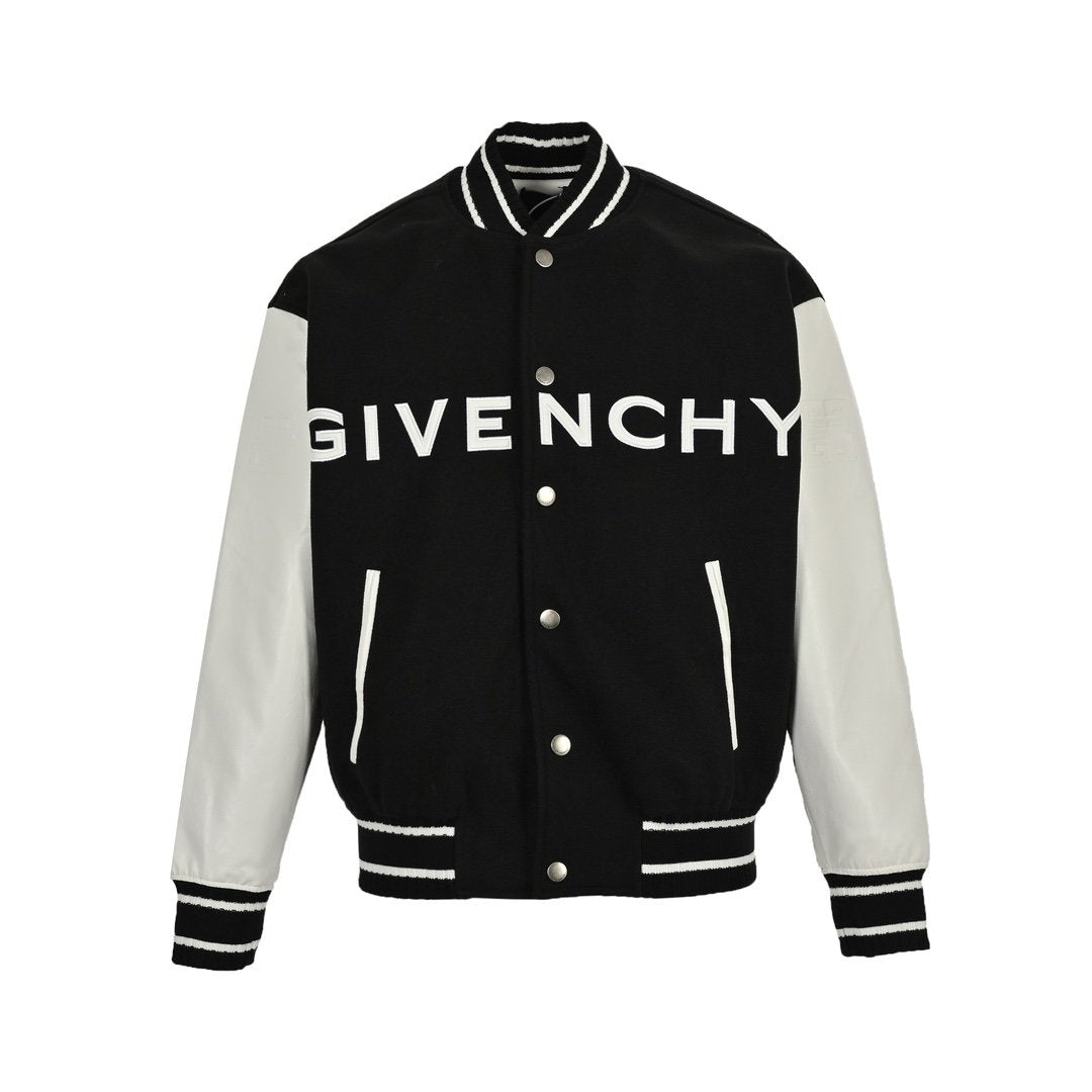 Givenchy Logo Jacket Varsity Jack In White Black Leather