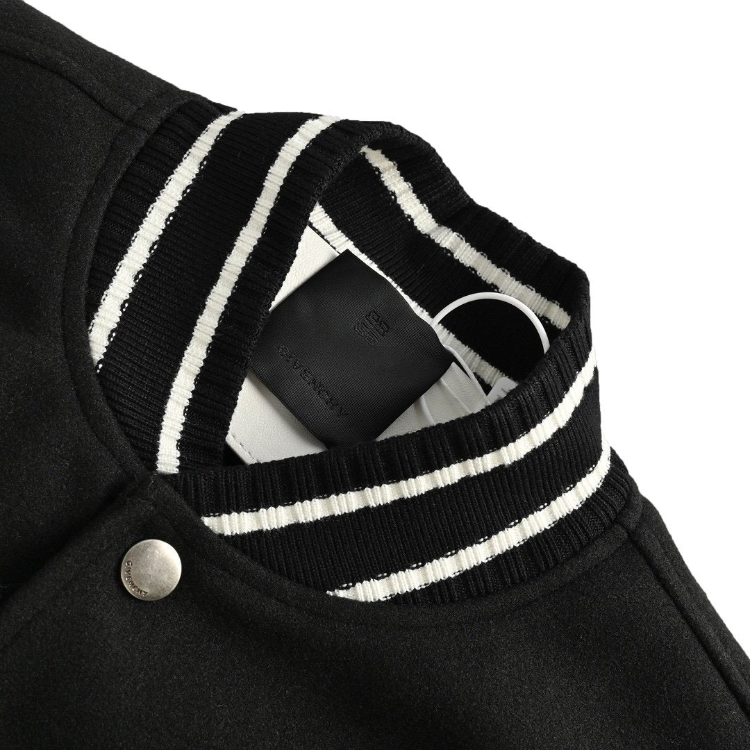 Givenchy Logo Jacket Varsity Jack In White Black Leather