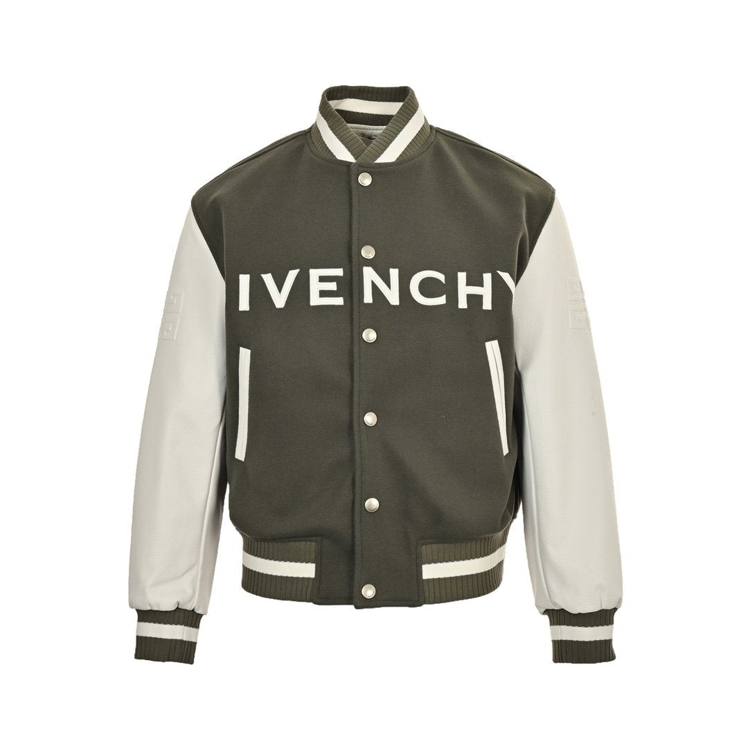 Givenchy Logo Jacket Varsity Jack In White Green Leather
