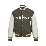 Givenchy Logo Jacket Varsity Jack In White Green Leather