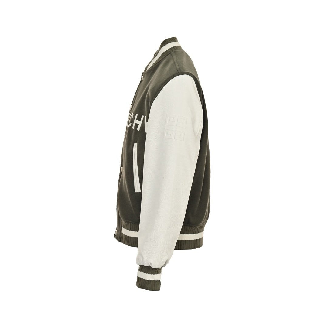 Givenchy Logo Jacket Varsity Jack In White Green Leather