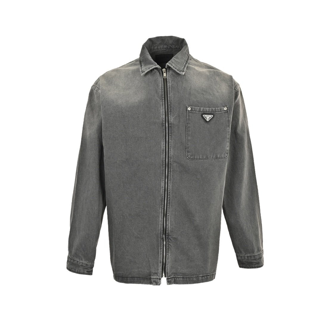 Prada Embellished Denim Jacket In Grey