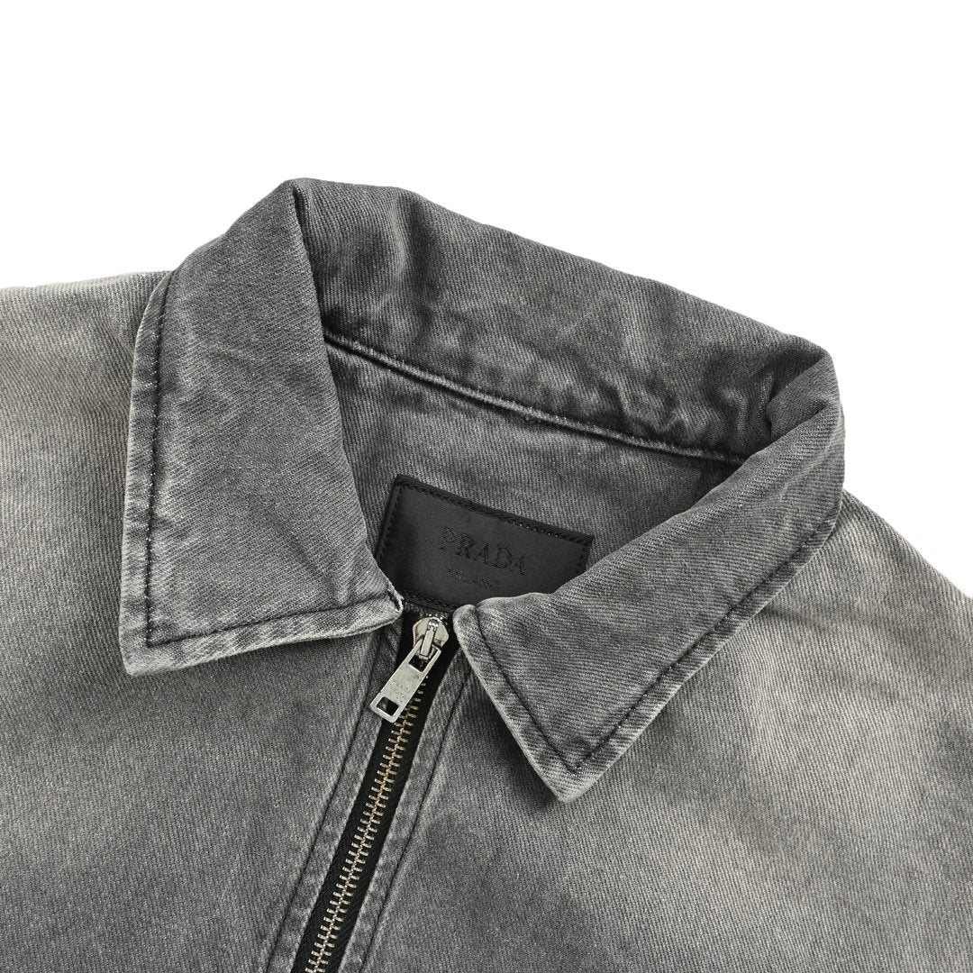 Prada Embellished Denim Jacket In Grey