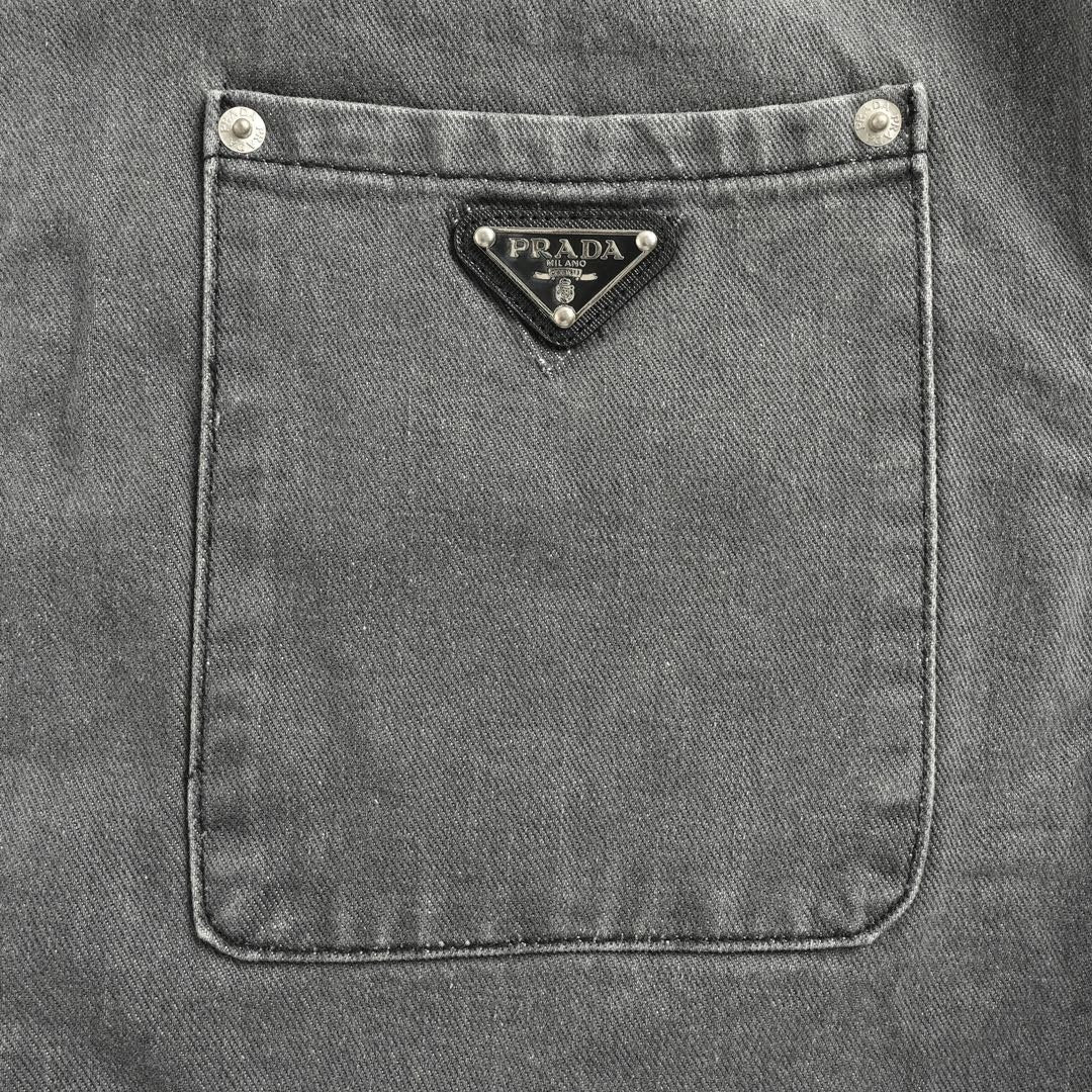 Prada Embellished Denim Jacket In Grey