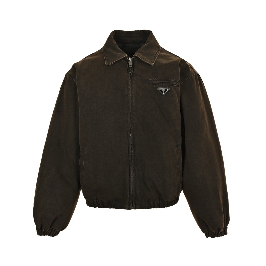 Prada Padded Denim Blouson Jacket Brown
