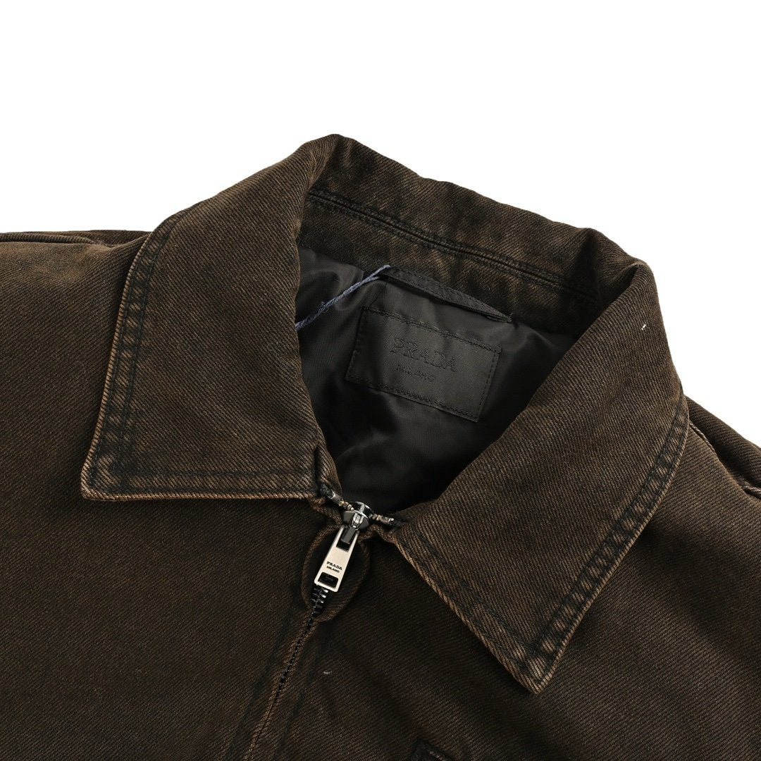 Prada Padded Denim Blouson Jacket Brown