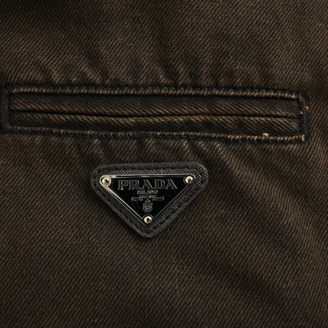 Prada Padded Denim Blouson Jacket Brown